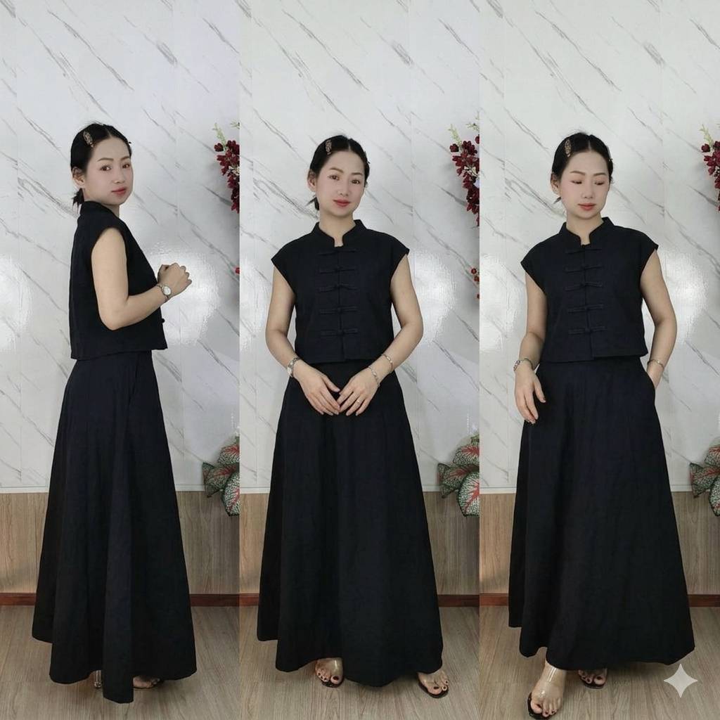 kik pha fai ชุดเสื้อคอจีนและกระโปรง