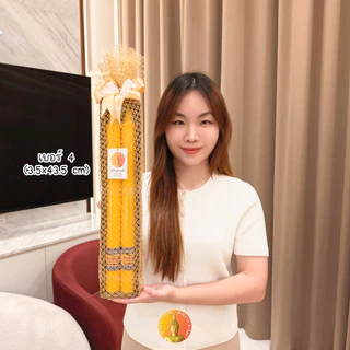 เทียนพรรษา เทียนคู่ (สูง 25-61 ซม.) ห่อผ้าทองผูกโบว์สวยงามพร้อมถวาย ตราแสงทิพย์ ตราแสงนวล 1 กล่องบรรจุ 2 เล่ม
