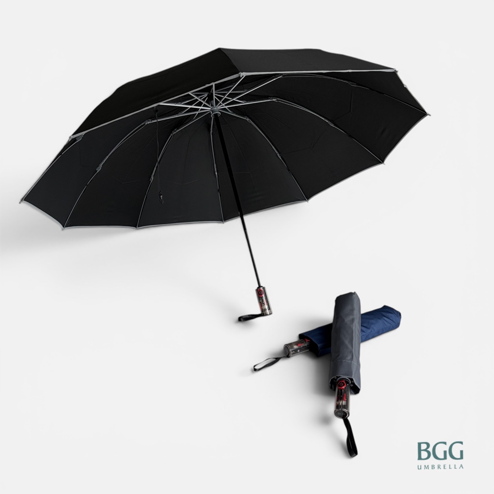 BGG Auto Umbrella ร่มพับกลับด้านอัตโนมัติ กันลม โครงไฟเบอร์กลาส 10 ก้าน แกนร่มกันดีดกลับ ขนาดใหญ่ 23/27 นิ้ว (AT7375)