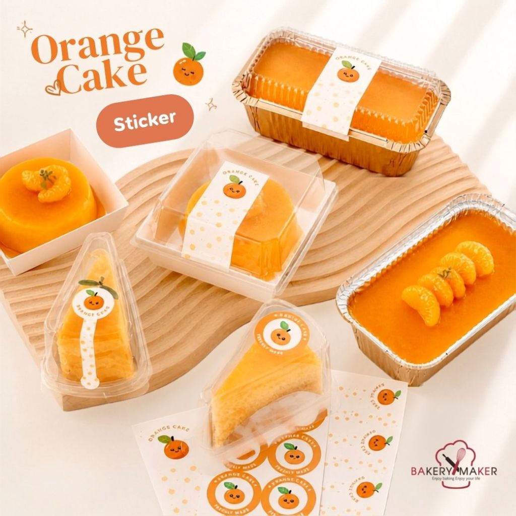 สติกเกอร์ เค้กส้ม ตกแต่งกล่องเค้ก มี 3 แบบให้เลือก Sticker Orange cake ส้ม