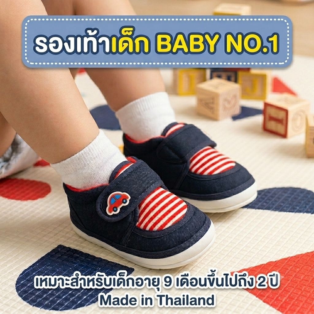 (พร้อมส่ง)BABY NO.1 รองเท้าเด็กพื้นยาง สำหรับอายุ9เดือนขึ้นไป ขนาด 13,14,15 ซม.