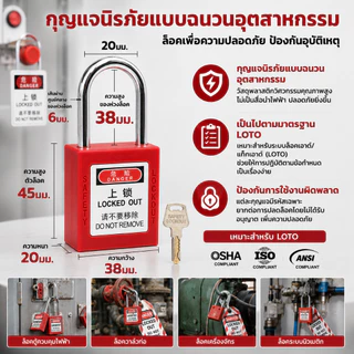 【Lockout/LOTO】38 มม padlockกุญแจนิรภัยสแตนเลสแข็งแรง อุปกรณ์เซฟ สีแดง กุญแจเซฟตี้ LOTO ล็อกอุปกรณ์ไฟฟ้า