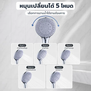 【เพิ่มปริมาณน้ำที่ไหลออก】GRACE ฝักบัวอาบน้ำแรงดันสูง ปรับได้ 5 โหมด ประหยัดน้ำ ติดตั้งง่าย หัวฝักบัวแบบสเปรย์แรง