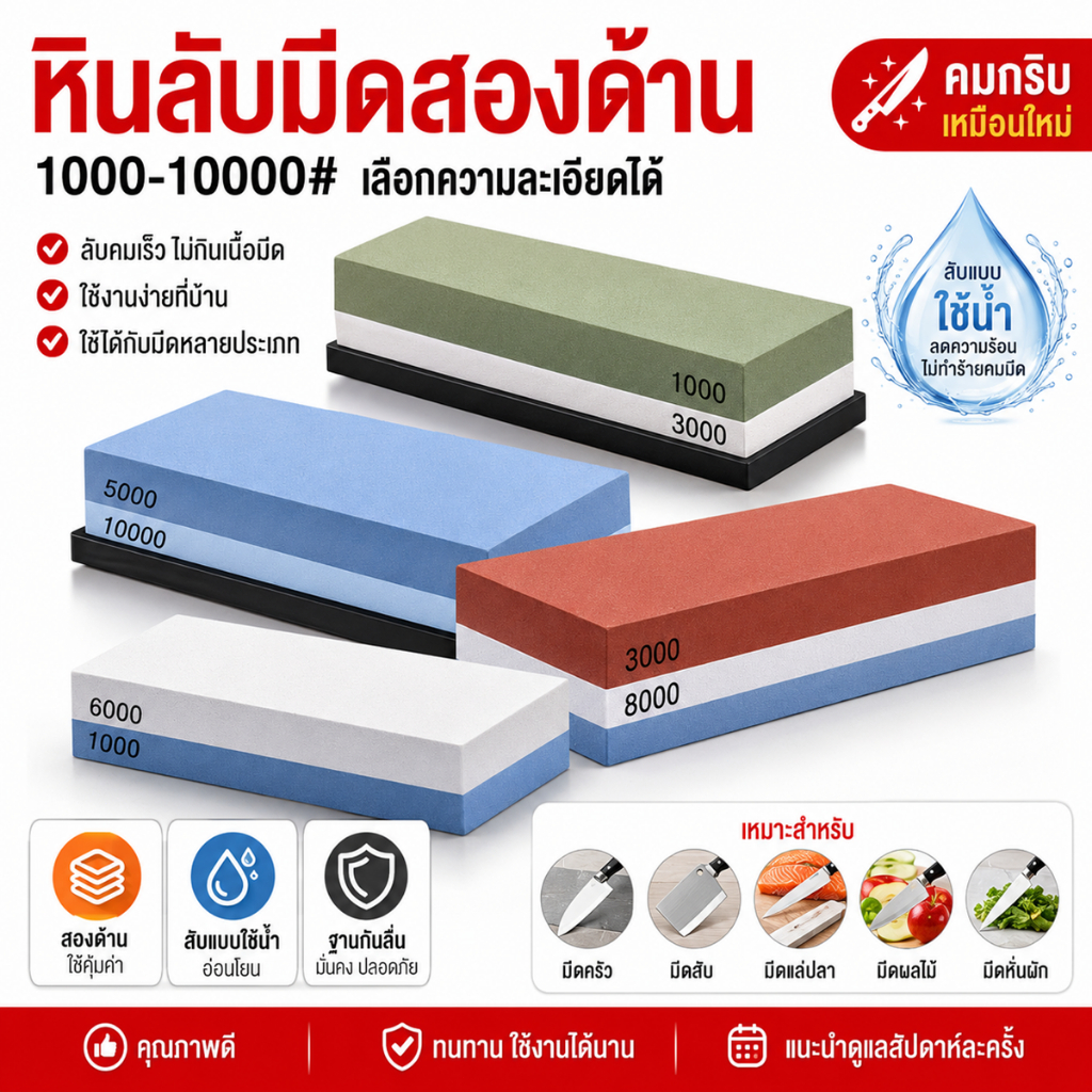S.H หินลับมีด ที่ลับมีด หินลับมีดสำหรับลับมีด2ด้าน หินลับมีด 1000/3000/6000/8000 หินฝนมีด หินลับมีดน้ำมัน