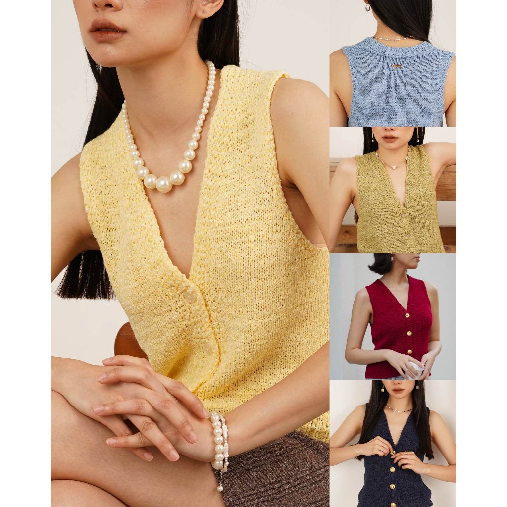 knitCircle - VEST (8 สี) knitCircle x Madmatter เสื้อกั๊กไหมพรมถัก คอวี ดีเทลด้ายเส้นแบน ลายทอหลวม มีเทกซ์เจอร์_knit31