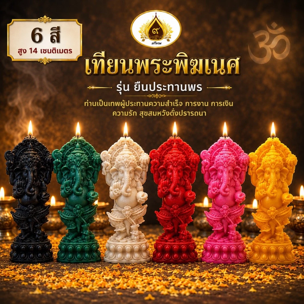 เทียนพิฆเนศ รุ่นยืนประทานพร พระพิฆเนศ