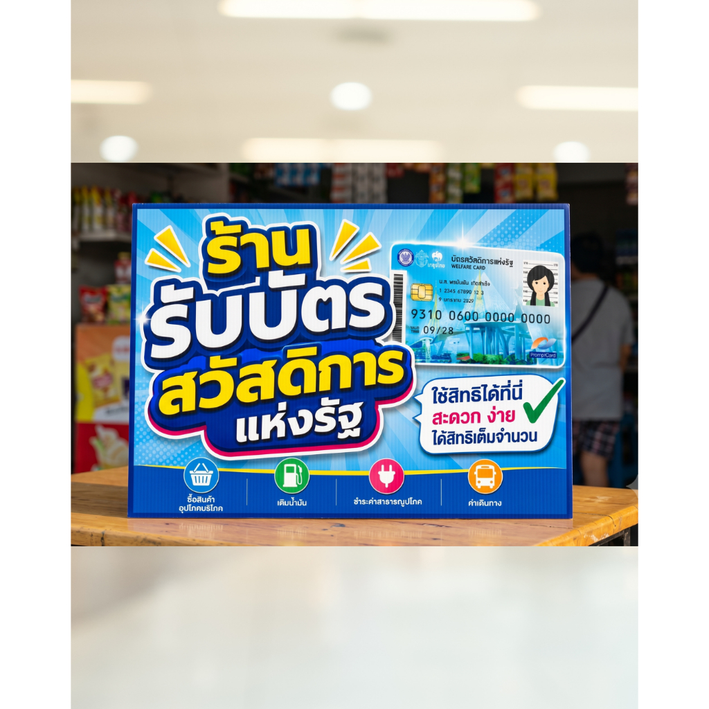 ป้ายฟิวเจอร์บ 5mm.อร์ดประชารัฐ สำหรับติดหน้าร้าน ขนาด A4/A3 ป้ายร้านค้าสวัสดิการแห่งรัฐ | Ninja Printing