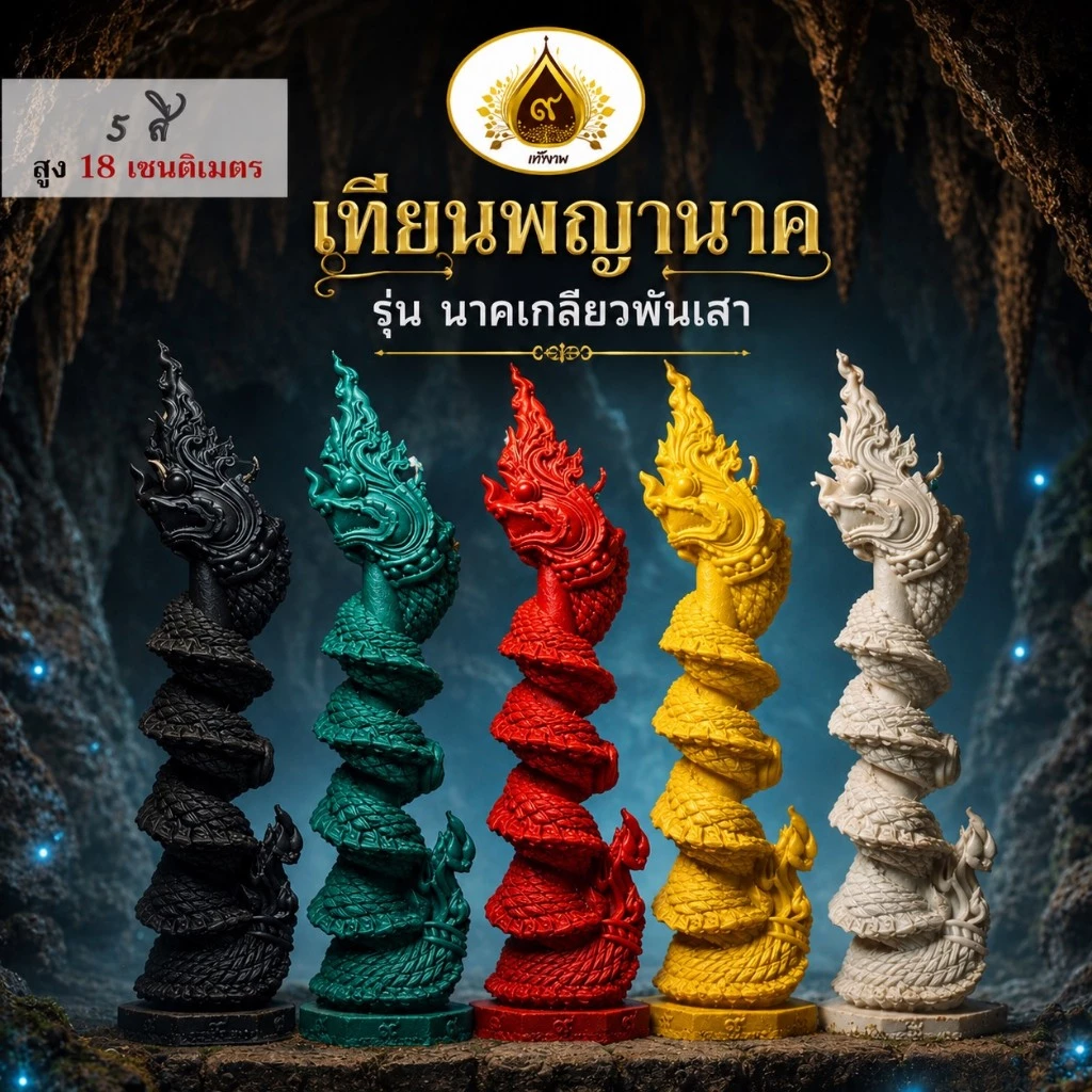 เทียนพญานาครุ่น ๙ มงคล (18ซม.) พญานาคลายคมชัด ระดับ HD