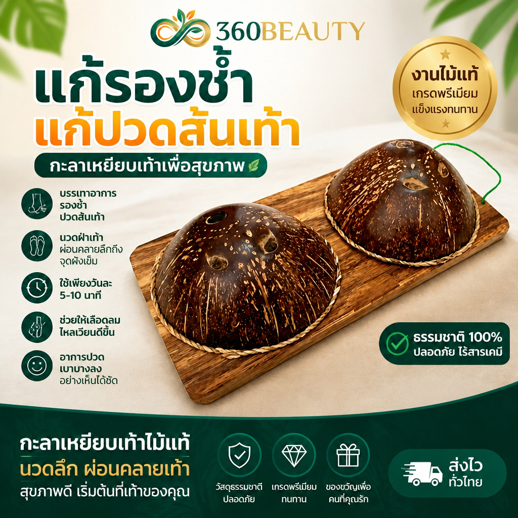 [360 Beauty] กะลานวดเท้า กะลาเหยียบเท้าแก้รองช้ำ เครื่องนวดเท้า คลายเส้น ไม้นวดเท้า คลายพังผืดฝ่าเท้า ไร้เสี้ยน 100%