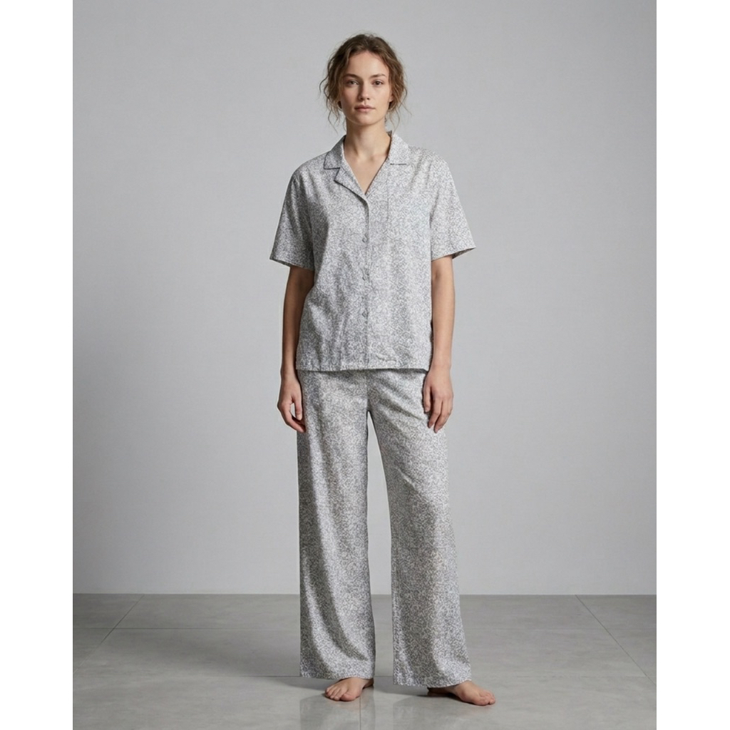 GAP ชุดนอน คอปก แขนสั้น กางเกงขายาว FLORAL COTTON POPLIN PYJAMA SET (A3402)