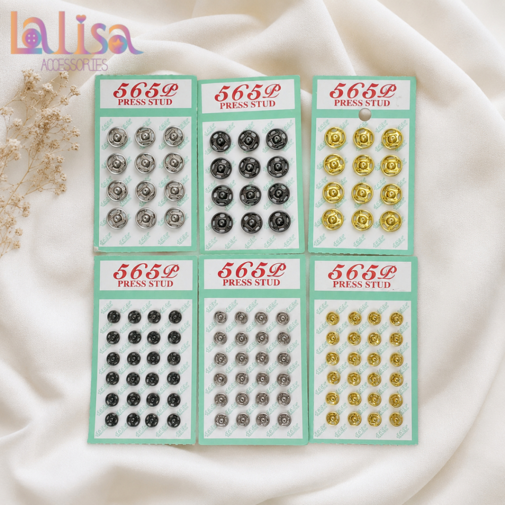 กระดุมแป๊กโลหะ 565P 3สี ทั้ง 6 มม. และ 10 มม กระดุมกด แป๊กติดเสื้อผ้า อุปกรณ์ตัดเย็บ DIY ผ้าและงานฝีมือ YC125