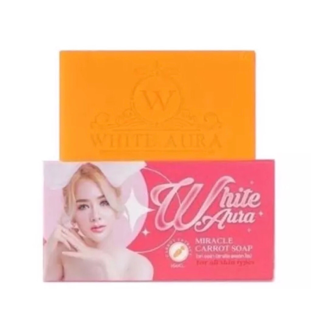 สบู่ไวท์ออร่า *แพคเกตใหม่ White Aura Miracle Carrot Soap 160 g.