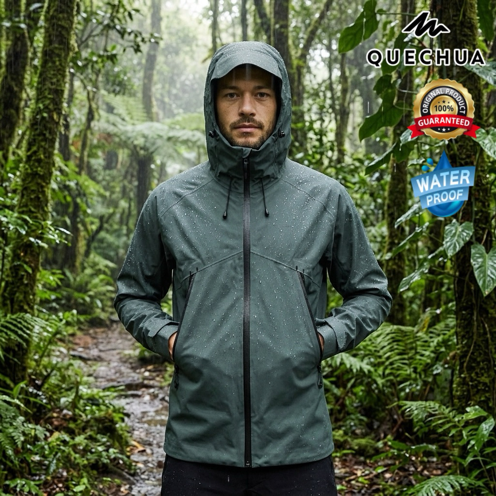 เสื้อแจ็คเก็ตกันฝน/กันน้ำสำหรับผู้ชาย รุ่น MH500 (สีเขียว) QUECHUA