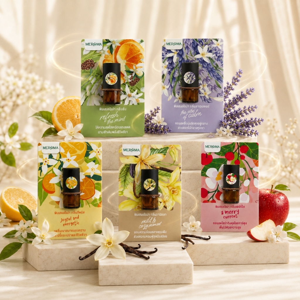 MEROMA พิมเสนน้ำ โมเดิร์น [มีให้เลือก 5 กลิ่น ขนาด 2ml] หอมเย็น สดชื่น ผ่อนคลาย บรรเทาอาการคัดจมูกจากหวัด พกพาง่าย
