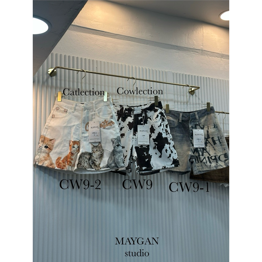 ป้าย Maygan (CW9) กางเกงยีนส์ผู้หญิง ขาสั้นลายวัว (ยาว16-17) ผ้านอกนำเข้า งานป้าย Maygan ไซส์ S - XL