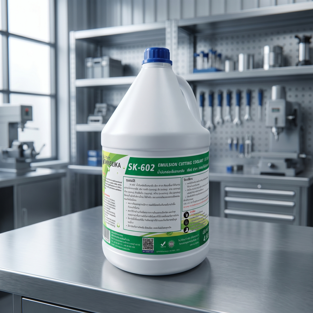Shinseika SK-602 EMULSION CUTTING COOLANT น้ำมันหล่อเย็นงานกลึง เจียร์ต่างๆ (ผสมได้เป็นขาวน้ำนม) 4 Lts.