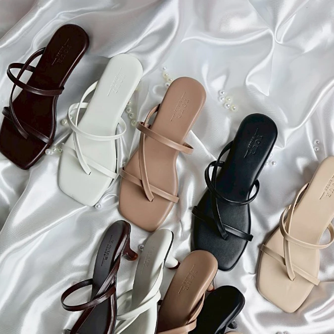 YOURSHOES Z23 / รองเท้าส้นสูง 1นิ้ว รองเท้าสายคาด รองเท้าหนังนิ่ม