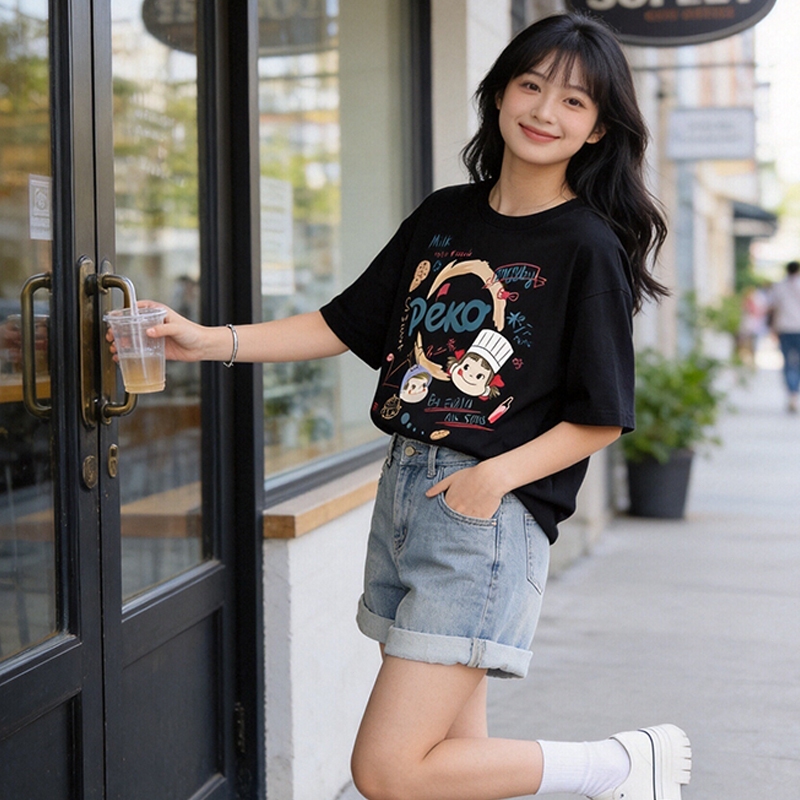 เสื้อยืดลายการ์ตูนน่ารัก สไตล์คาวาอี้ ผ้าคอตตอน ใส่สบาย รูปที่ 8