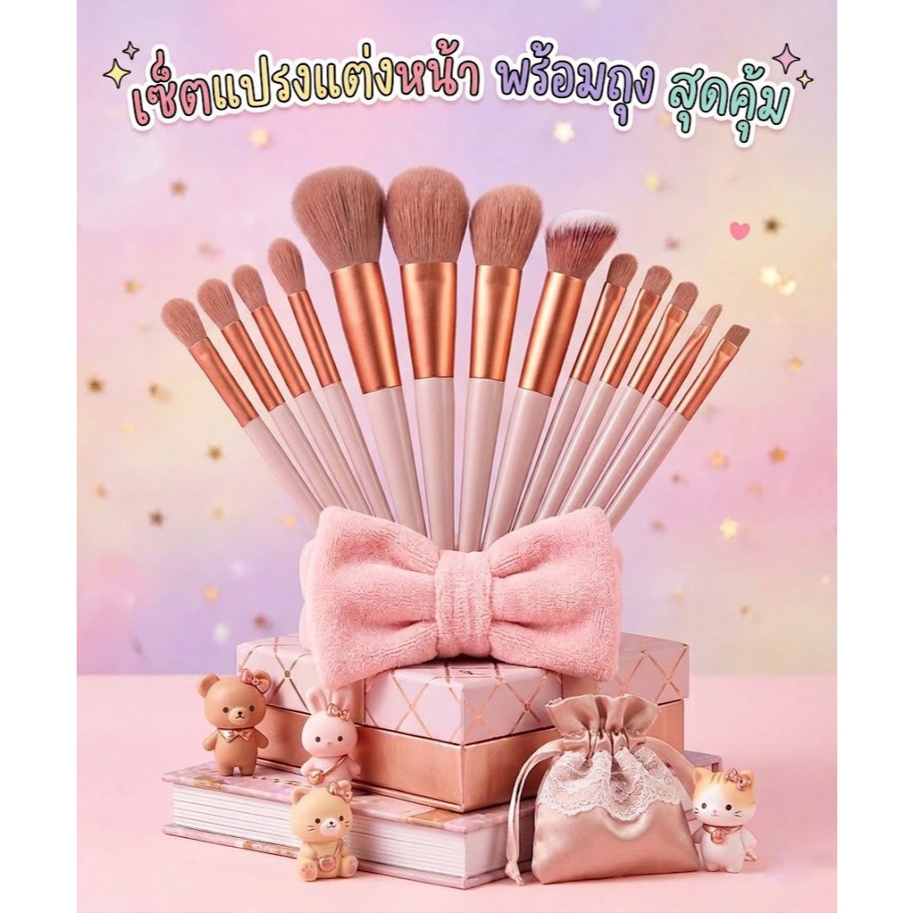 เซ็ตแปรงแต่งหน้า​ พร้อมถุง 8/13ชิ้น 2สี
