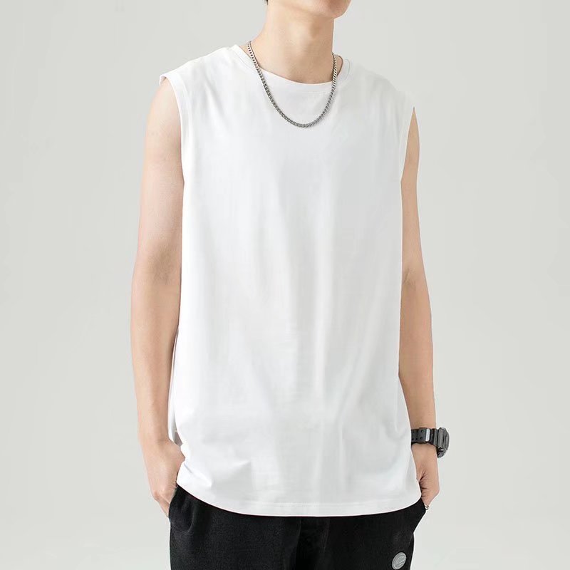 เสื้อกั๊กระบายอากาศสำหรับผู้ชาย ขนาด XL-3XL สีขาว เสื้อยืดทรงหลวมสไตล์สปอร์ตเรียบง่าย