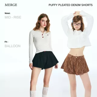 Merge Official - Puffy Pleated Denim Shorts (พร้อมส่ง)