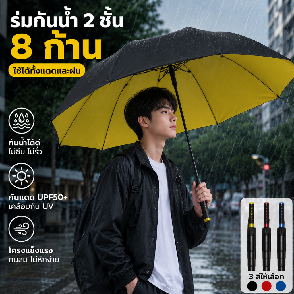 🌧️COD🌧️ร่ม ร่มขนาดใหญ่ด้ามยาว มีปลอกเก็บน้ำ โครงแข็งแรง ทนต่อลมแรง 2-3คน ร่มฝนหรือแดด ร่มอัตโนมัติ