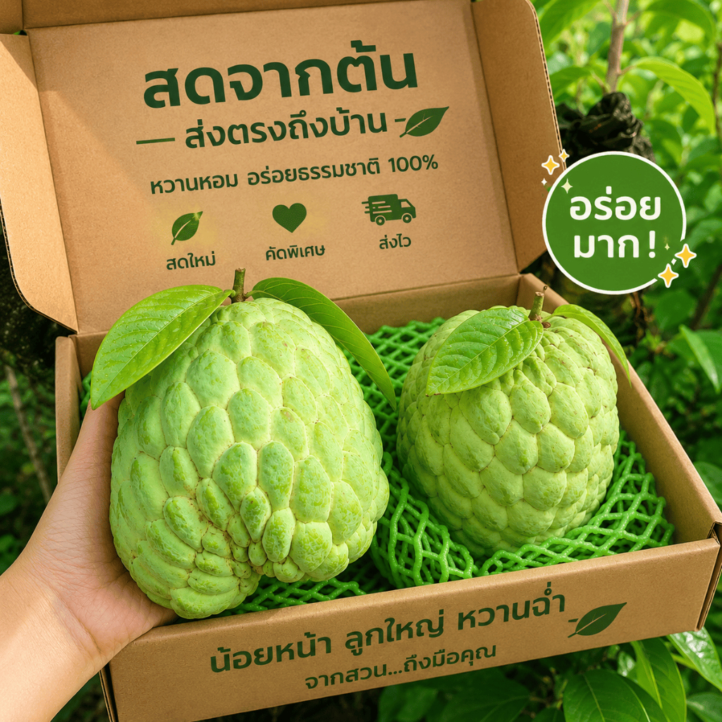 [3 กิโล] น้อยหน่าเพชรปากช่อง เนื้อเยอะ หวานกำลังดี ไซส์ 3-4ลูก/โล