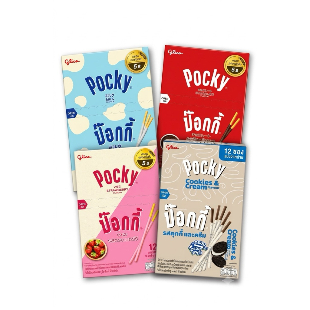 [1กล่อง12ซอง] Glico Pocky กูลิโกะ ป็อกกี้ บิสกิตเคลือบครีม แบบแท่ง ซองละ 9 กรัม