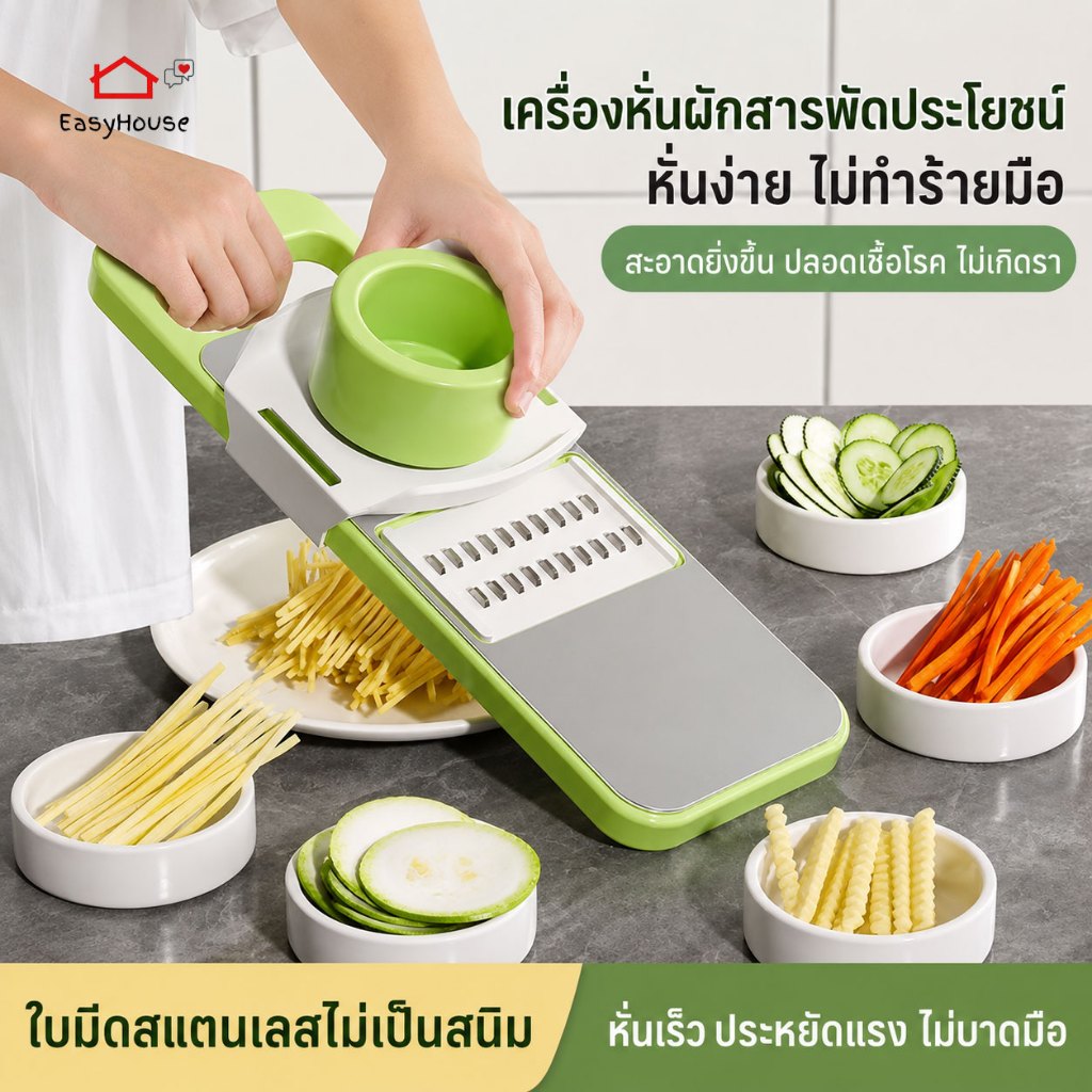 Easyhouse ชุดสไลด์ผักผลไม้ ที่สไล์ดผัก ชุดอุปกรณ์หั่นผักผลไม้ ใบมีด 5 แบบ