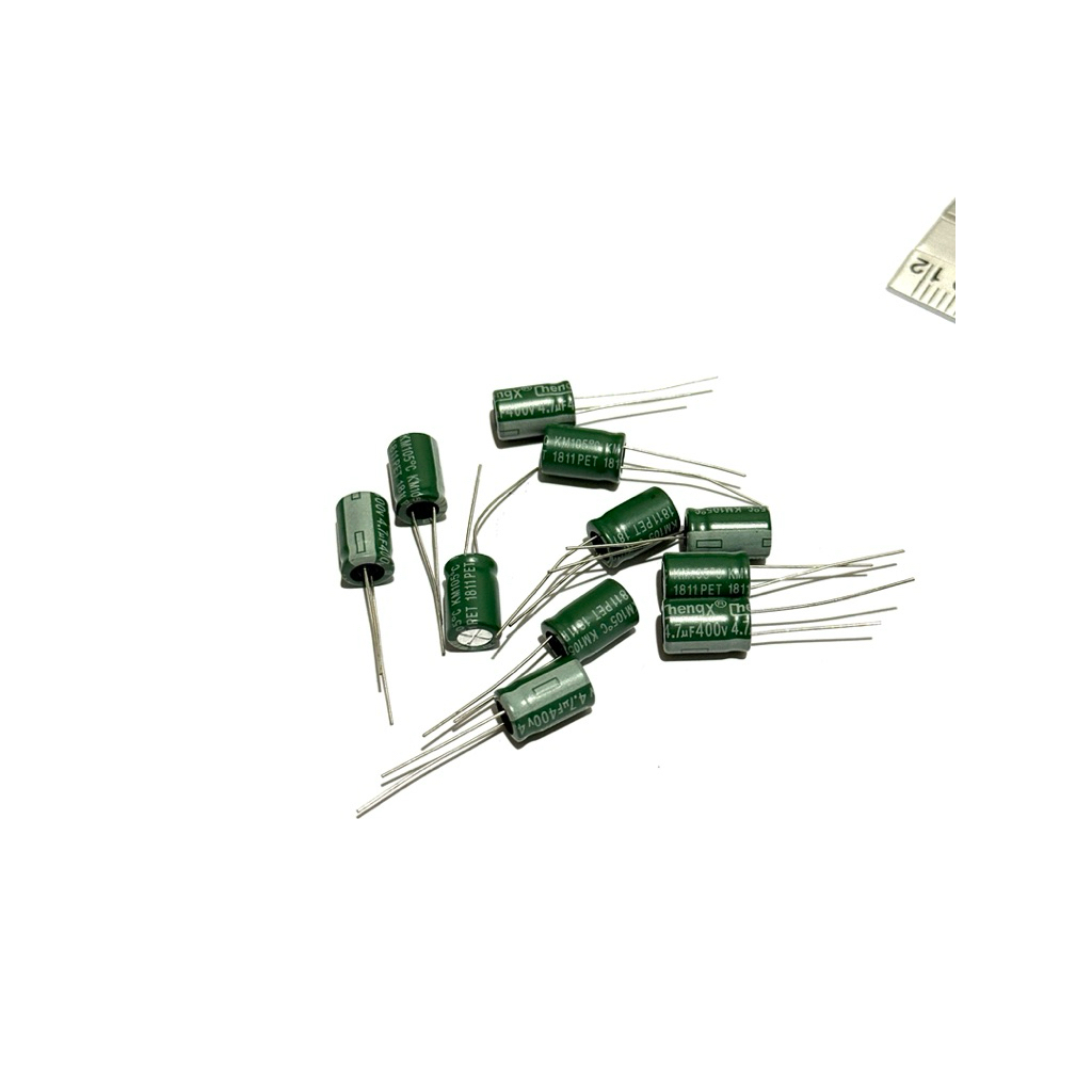 10ชิ้น Capacitor 4.7uf 400V 8*12MM ระยะขา3.5MM 105C ยี่ห้อ Cheng