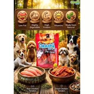 OKASHI SNACK DOG AND CAT ขนมขบเคี้ยวสำหรับสุนัข และแมว (สันในไก่อบแห้ง 300 กรัม)