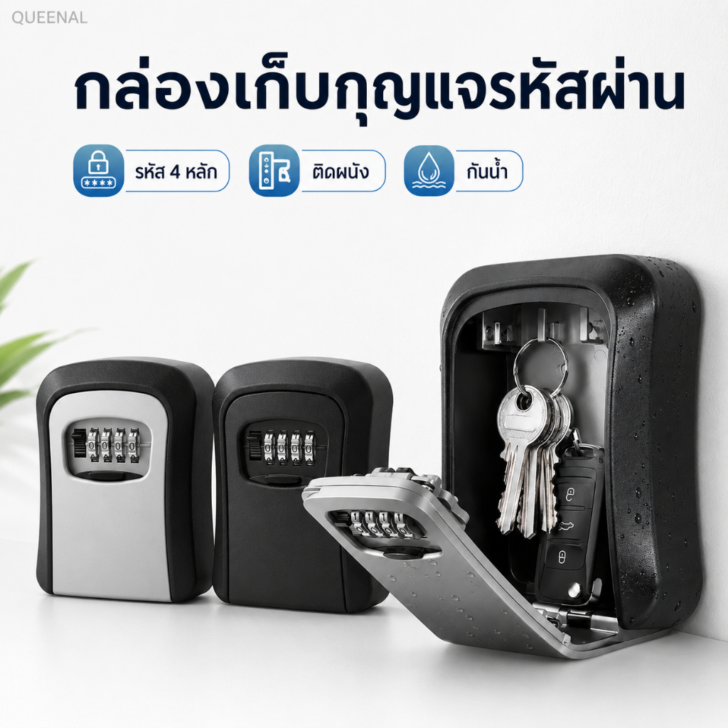 COD🔥กล่องล็อคกุญแจติดผนัง 4 หลัก โลหะผสม แข็งแรง ความจุสูง เก็บกุญแจปลอดภัย