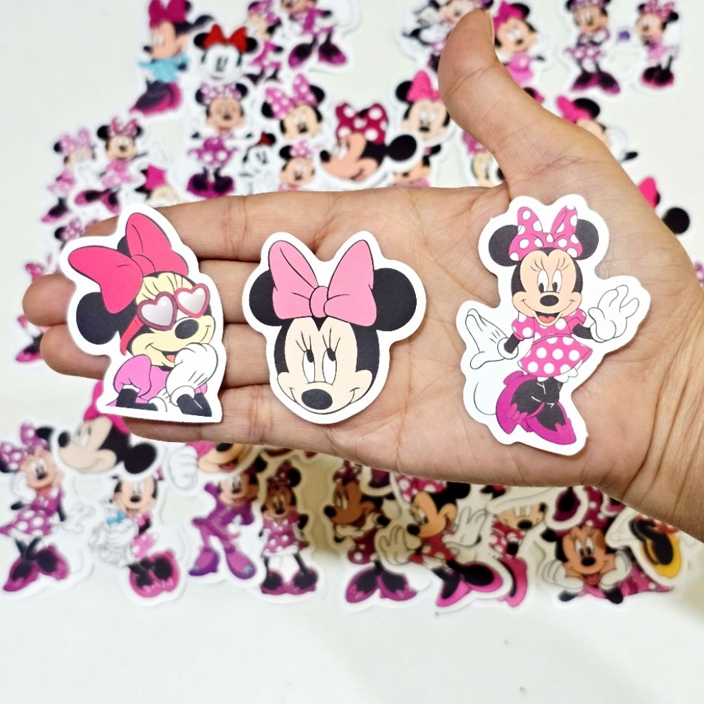 สติ๊กเกอร์ Minnie มินนี่ หนูสีชมพู น่ารัก pvc ติดแน่น กันน้ำ (แพ็ค 65 ชิ้น)