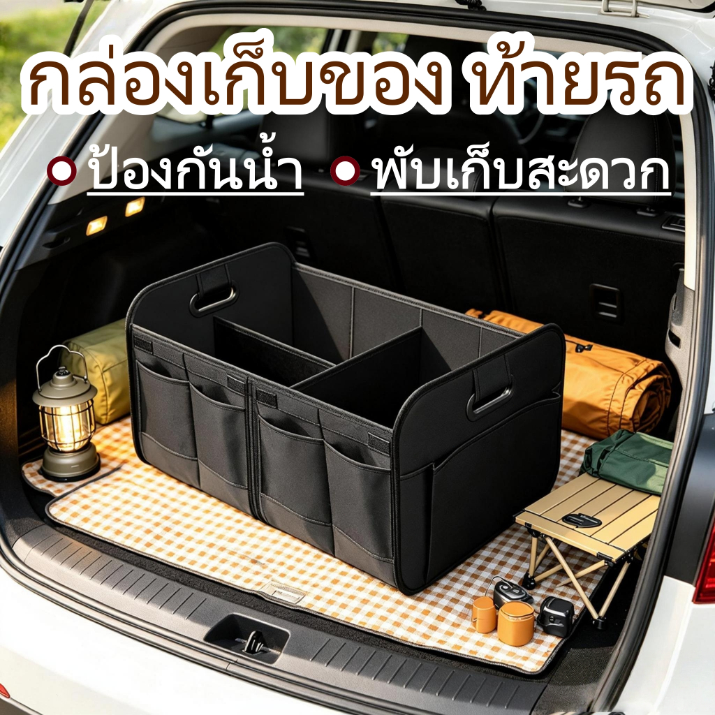 กล่องเก็บของท้ายรถความจุขนาดใหญ่ที่เก็บของพับ พกพาสะดวก พับเก็บไม่เปลืองพื้นที่ เหมาะใช้ในท้ายรถ ภายในรถ กิจกรรมแคมป์และ