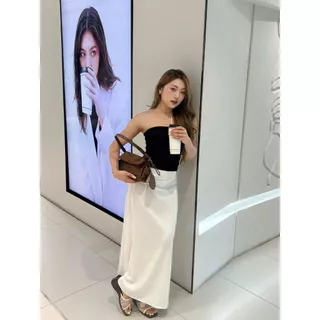 Cicishop(2312-1) กระโปรงยาวทรงหางปลา ผ้าซาติน พริ้วยาวสวย เอวยางยืด