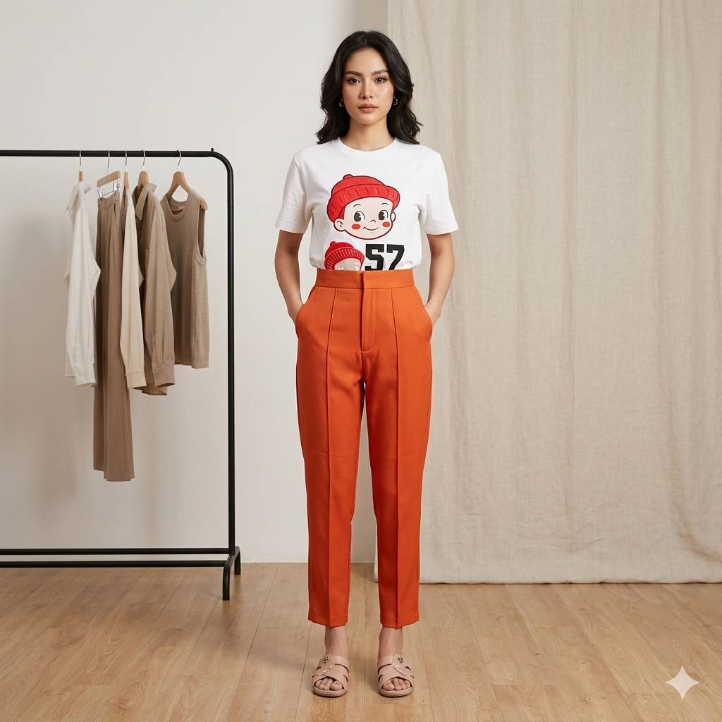 กางเกงขายาวผู้หญิง 7 ส่วนตีเกล็ตหน้า (ผ้าฮานาโกะ) (S-5XL)