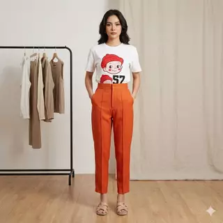 กางเกงขายาวผู้หญิง 7 ส่วนตีเกล็ตหน้า (ผ้าฮานาโกะ) (S-5XL)