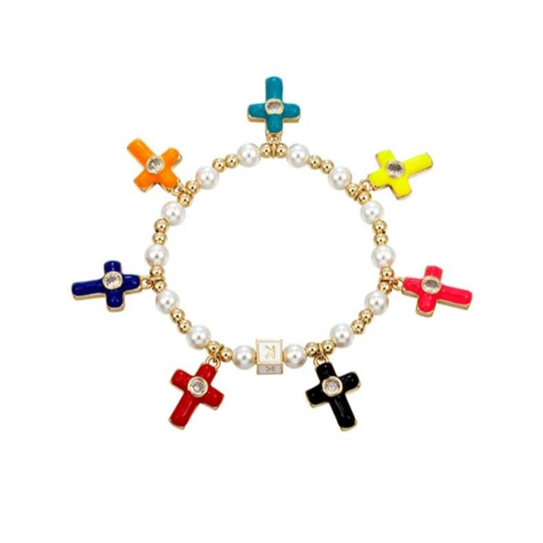 💣💧สร้อยข้อมือKREAM💧💣 KREAM Original Colorful Cross Pendant Gold Mother-of-Pearl Bracelet