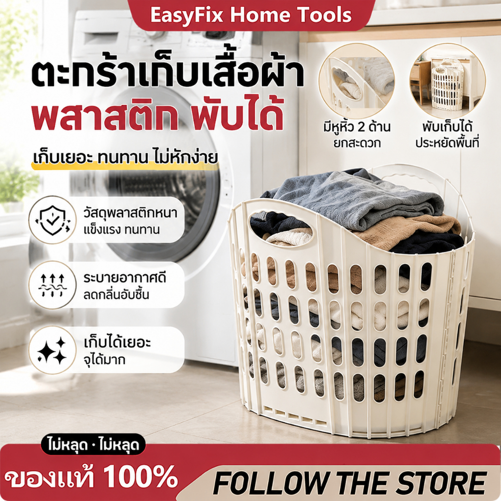 【รับประกันของแท้】ตะกร้าผ้า ตะกร้าใส่ของ ตะกร้าผ้าหูหิ้ว ตะกร้าผ้าและตะกร้าพลาสติก มีหูหิ้ว 2 ด้าน  มีรูระ