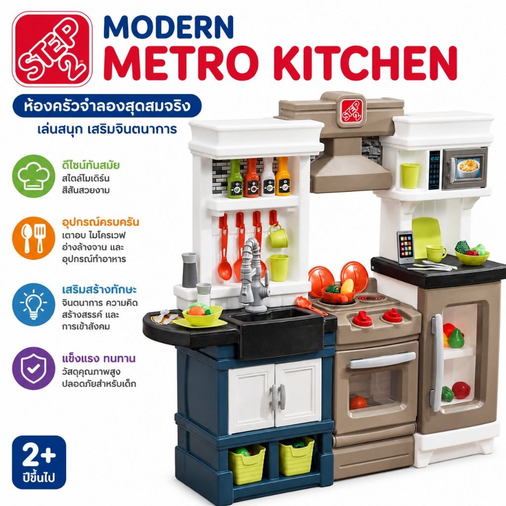 Step2 Modern Metro Kitchen ชุดครัวของเล่นเด็ก สไตล์โมเดิร์น ชุดครัวจำลองของเล่นบทบาทสมมติ