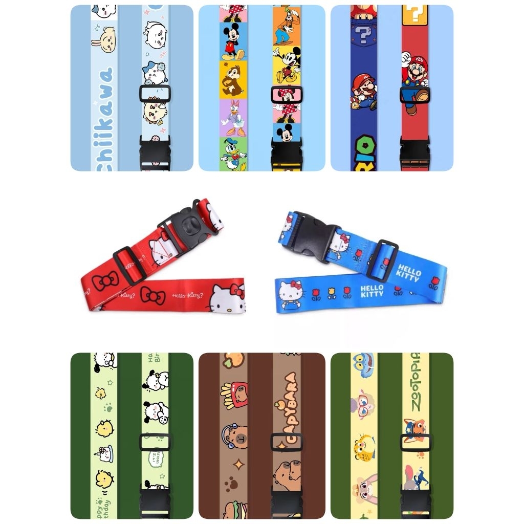 สายรัดสำหรับ​กระเป๋า​เดินทาง​ ลายการ์ตูน​ Kitty, Micky, Pochucco, Pooh