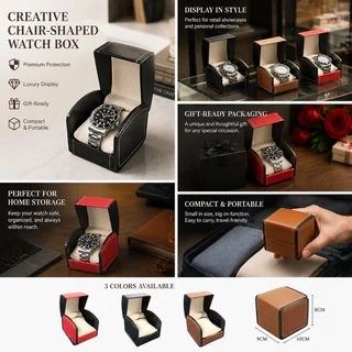 กล่องใส่นาฬิกาข้อมือ สไดล์วินเทจ ขนาด9*10*8CM หนังPU แบบพกพา กล่องของขวัญ 3สีให้เลือก