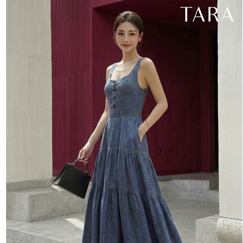แม็กซี่เดรสผ้ายีนส์ที่หรูหราเหนือกาลเวลา #J244