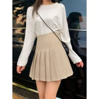 Cicishop(003/8812) กระโปรงเทนนิสเอวสูง สีพื้น มีกางเกงซับใน สไตล์สาวเกาหลี