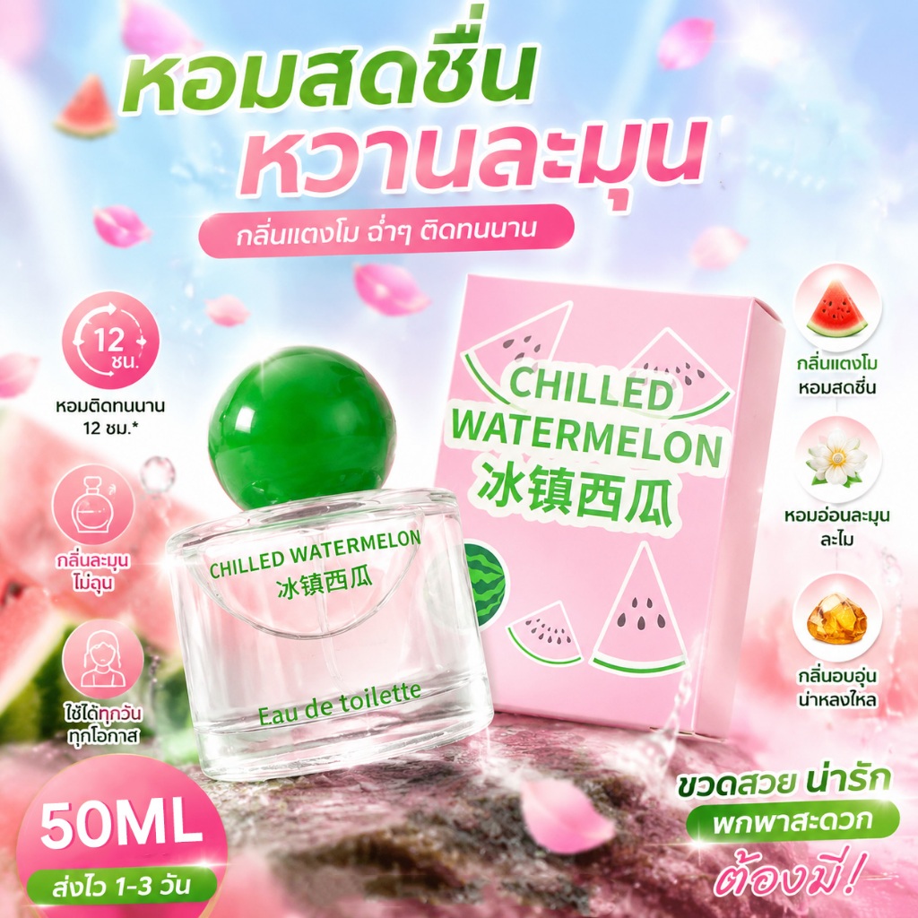 【พร้อมส่ง】น้ำหอม 50ml กลิ่นแตงโม PERFUME ติดทนนาน กลิ่นหอมสะอาด