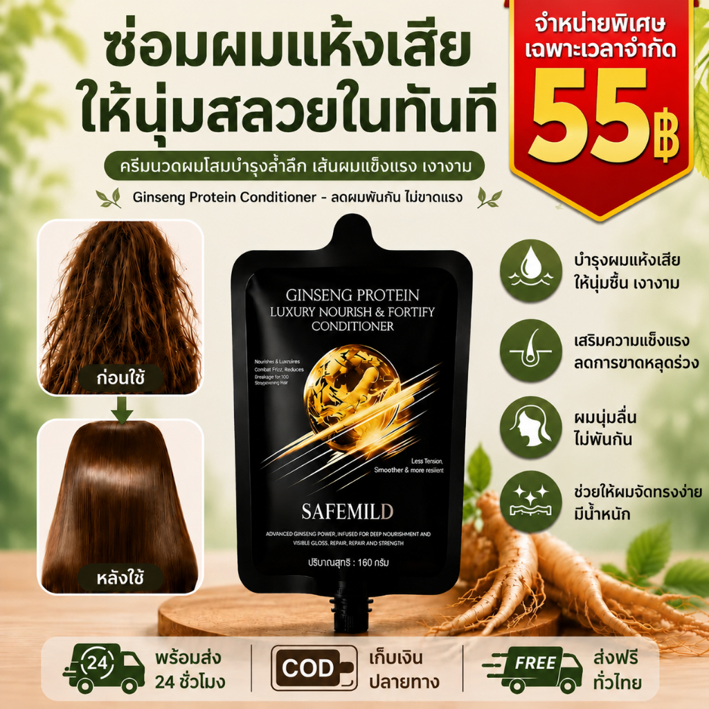 SAFEMILD ครีมนวดผมเคราติน ซ่อมผมดัดทำสีแห้งเสีย ลดผมขาดผมร่วง ฟื้นฟูให้นุ่มลื่น ซึมซาบเร็ว H-1208