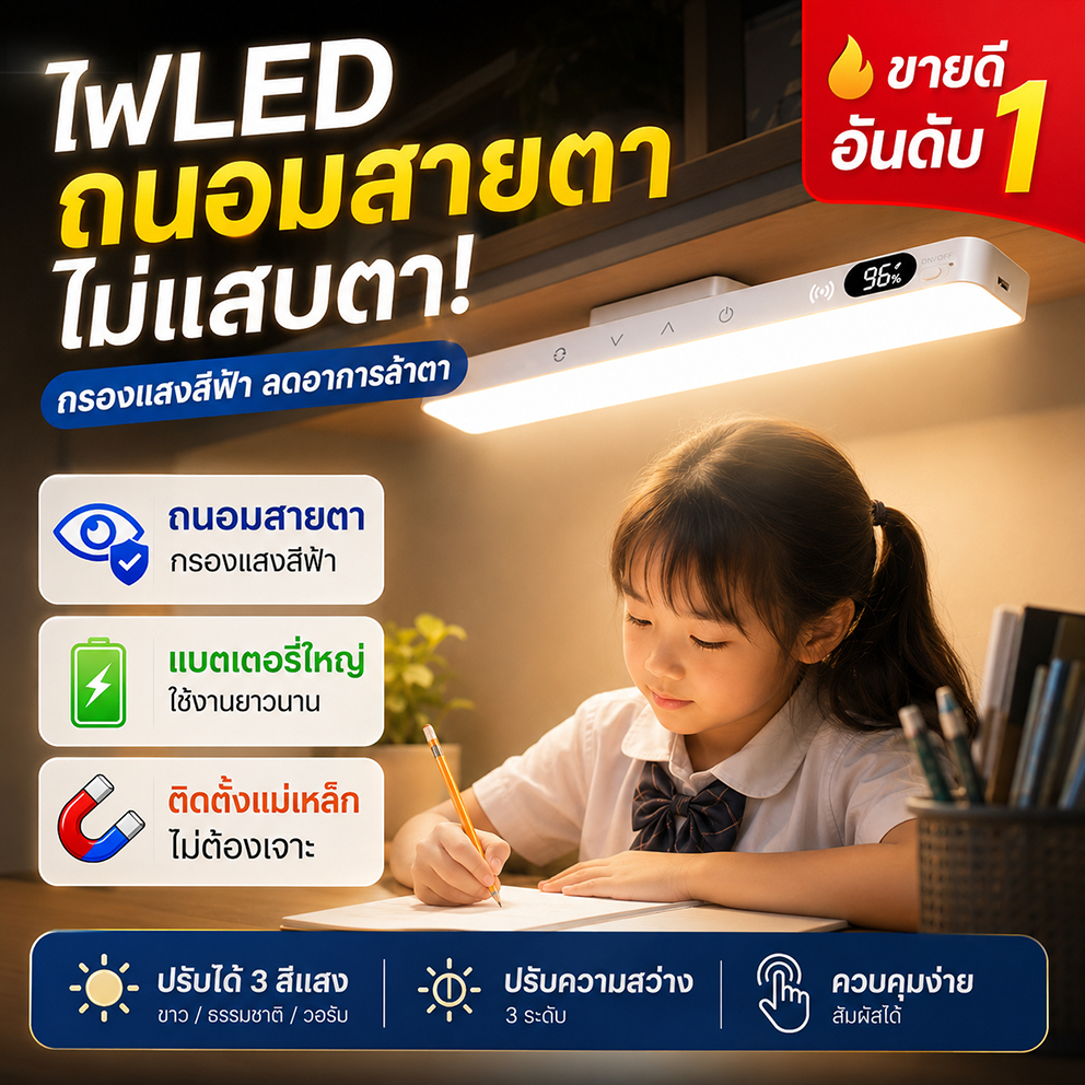 Joy โคมไฟ LED โคมไฟแม่เหล็กระบบสัมผัสเปิดได้ ยึดด้วยแม่เหล็ก ไม่ต้องเจาะ โต๊ะทำงาน USB การปรับ แบบยาว เรียนพิเศษ