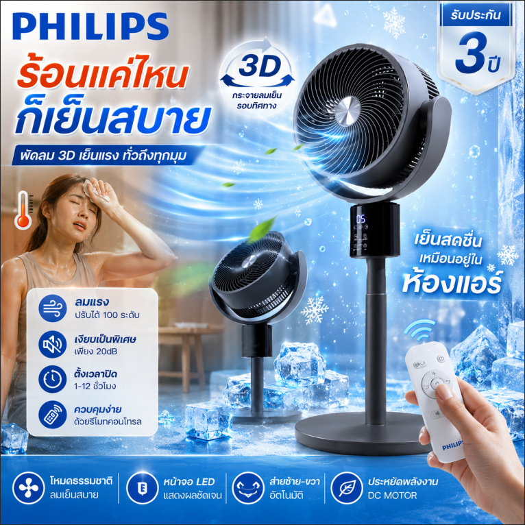 รับประกัน 3 ปี พัดลมตั้งพื้น พัดลม ความเร็วลม12ระดับ ลมหมุนเวียนสเตอริโอ3D ปรับความสูงได้ พัดลมไฟฟ้า