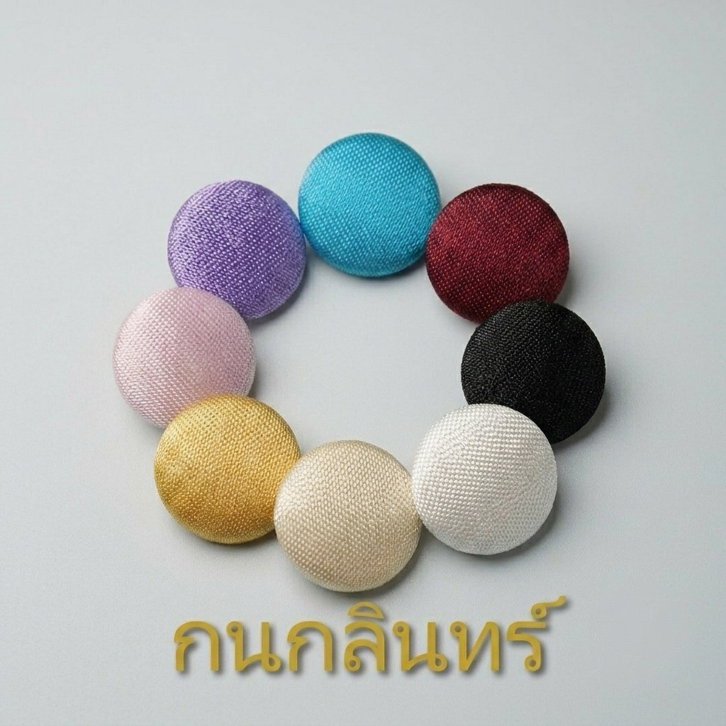 กระดุมผ้าไหมอิตาลี ผลิตจากผ้าไหมอิตาลีทุกเม็ด สีไม่ตก ขนาด 15 มิลลิเมตร แบรนด์กนกลินทร์