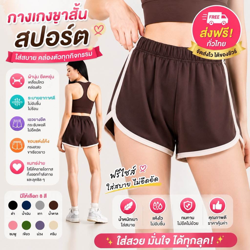 PrettyLady Shop (1012) กางเกงขาสั้น สปอร์ต   Free Size ใส่สบาย ผ้านิ่ม